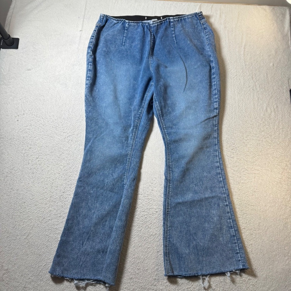 Unbranded Flare Jeans Womens 16WP Blue Excellent High Rise Raw Hem Elastic Waist